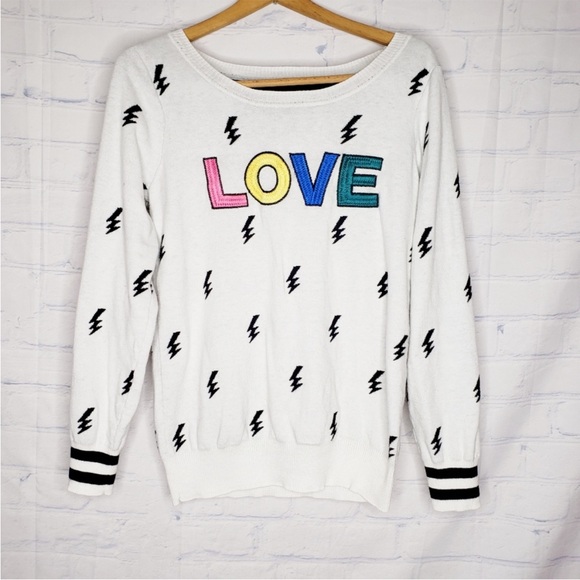 Chaser Love Rainbow lightening bolt intarsia sweater
Cotton & Cashmere Blend - Picture 2 of 9